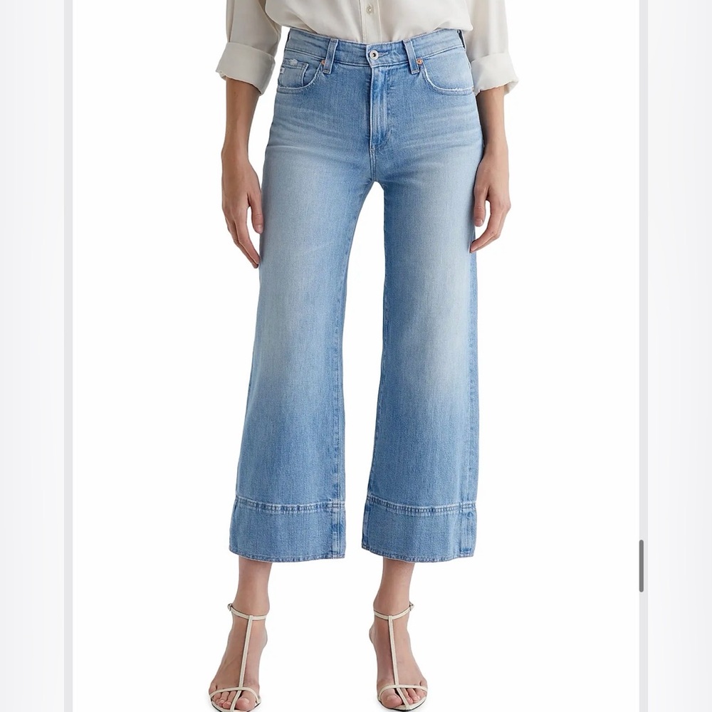 NWT/ AG Saige Mid-Rise Dana Point (Light Blue)Wide-Leg Cropped Jeans - Picture 2 of 14